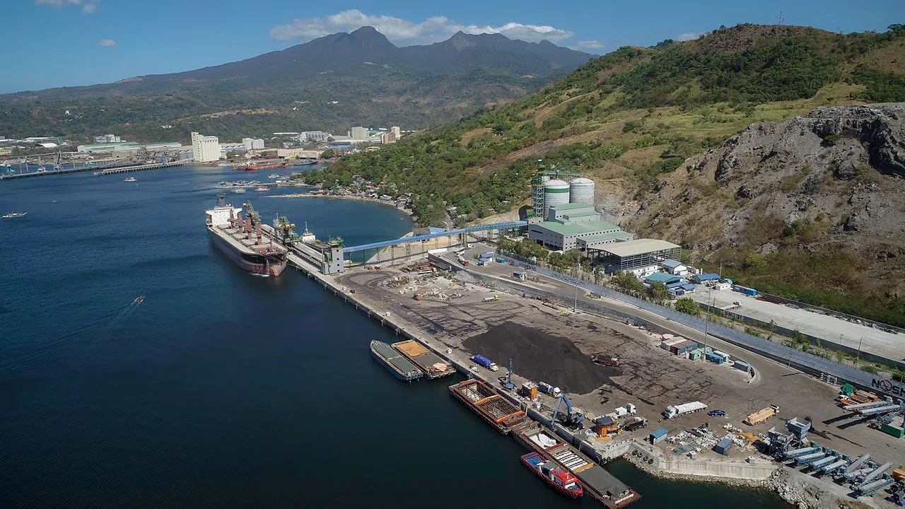 Aerial view of the port and wharf at the Freeport Area of Bataan, Mariveles